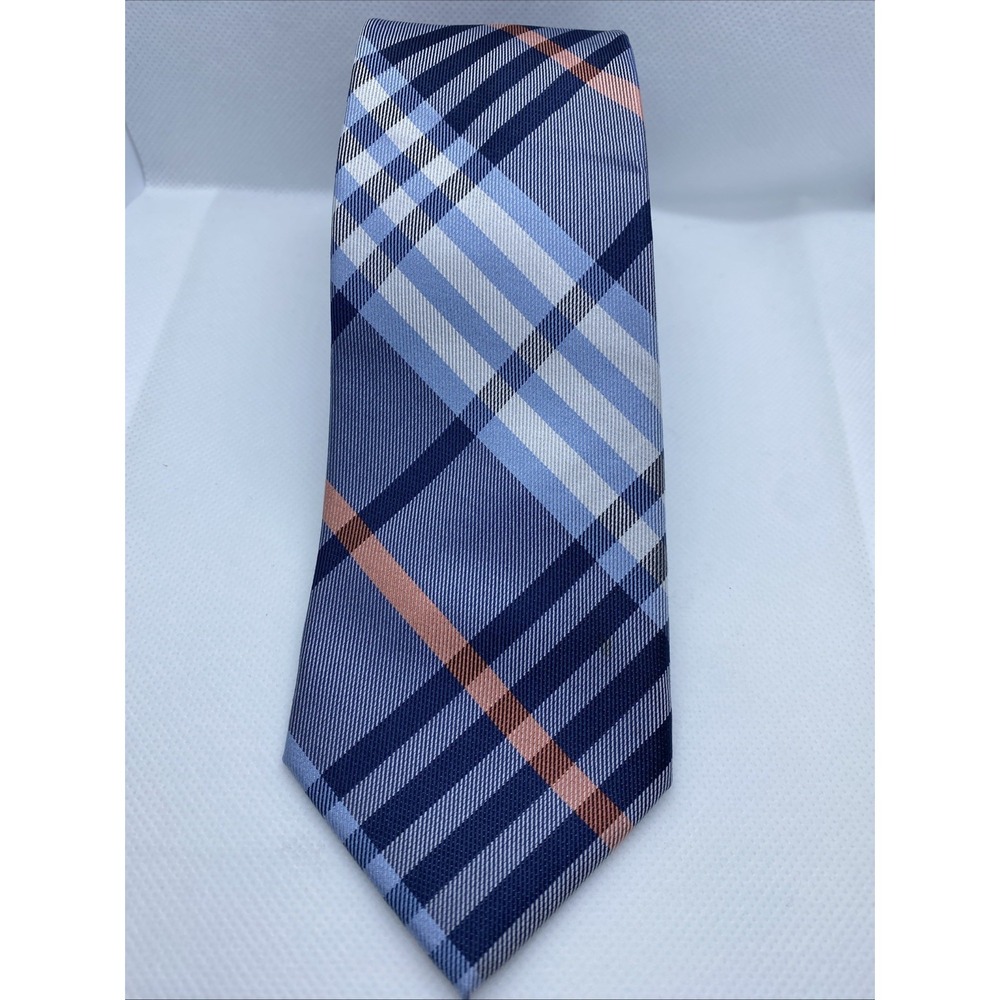 Express Plaid Necktie Blue And Orange Checkered Pattern Mens Dress Accessory